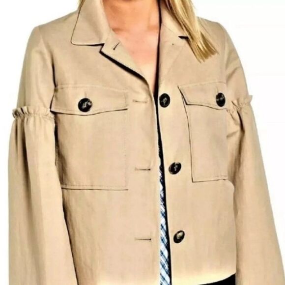Lewit Linen Cotton Tan Jacket Blazer Ruffle Sleeve XS - Picture 2 of 15
